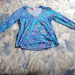 Lilly Pulitzer Vibrant Blue Floral Long Sleeve Women's Top